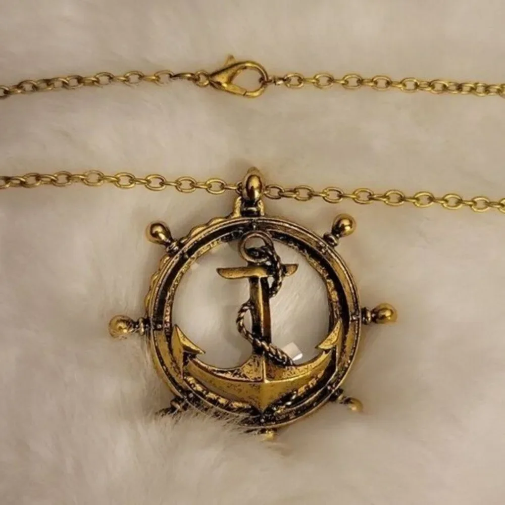 Anchor Pendant With Long Necklece Magnifying glass jewelry loupe